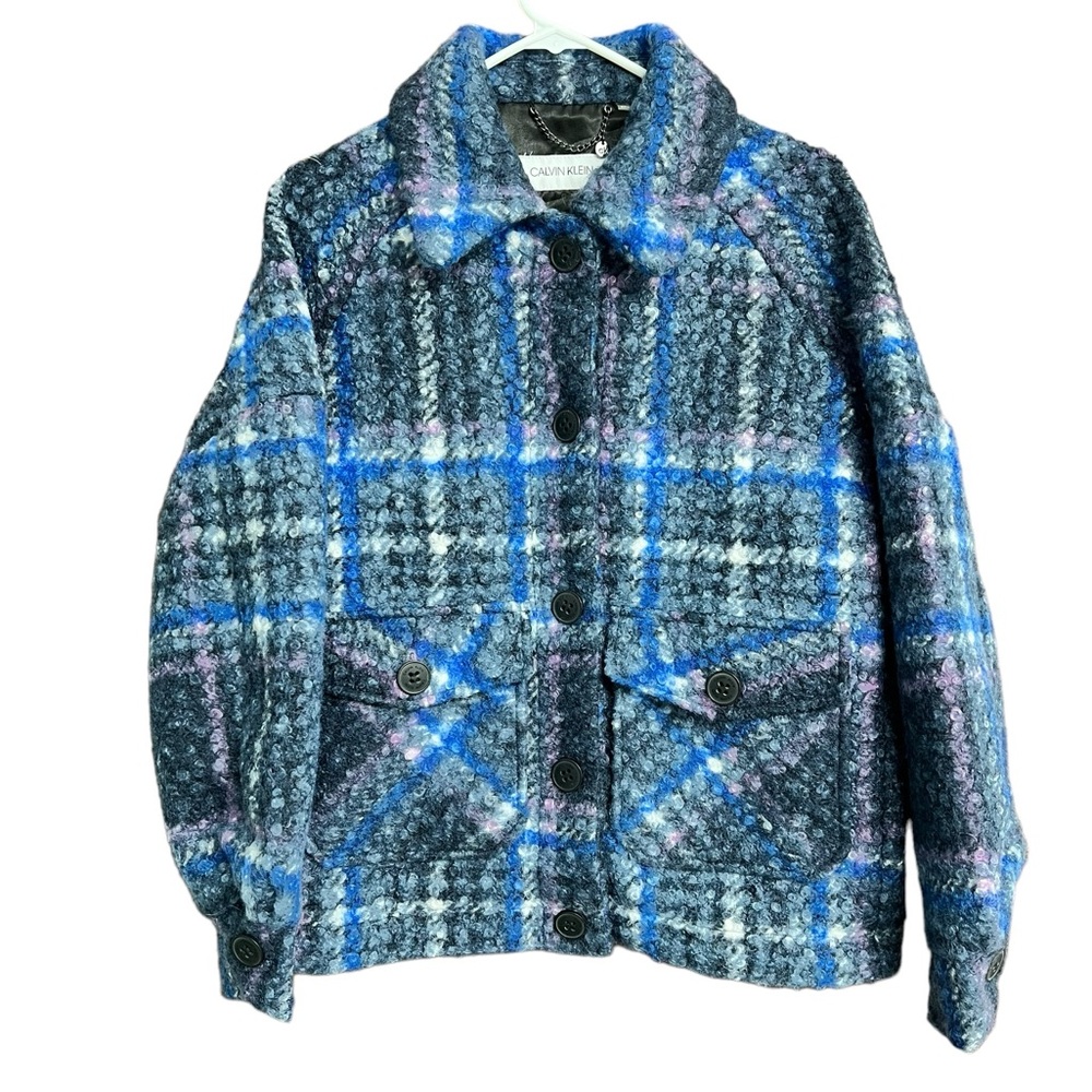 Calvin‎ Klein Blue Plaid Jacket Coat Size XS